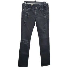 AG Adriano Goldschmied Premiere Skinny Straight Women's Black Ripped Jeans 25R‎